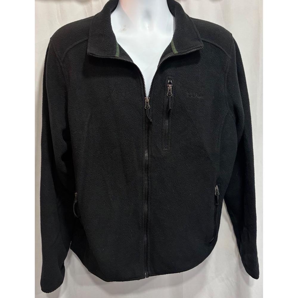 L.L. Bean Jacket Mens Medium Black Polartec Fleece Full Zip Pockets Outdoor